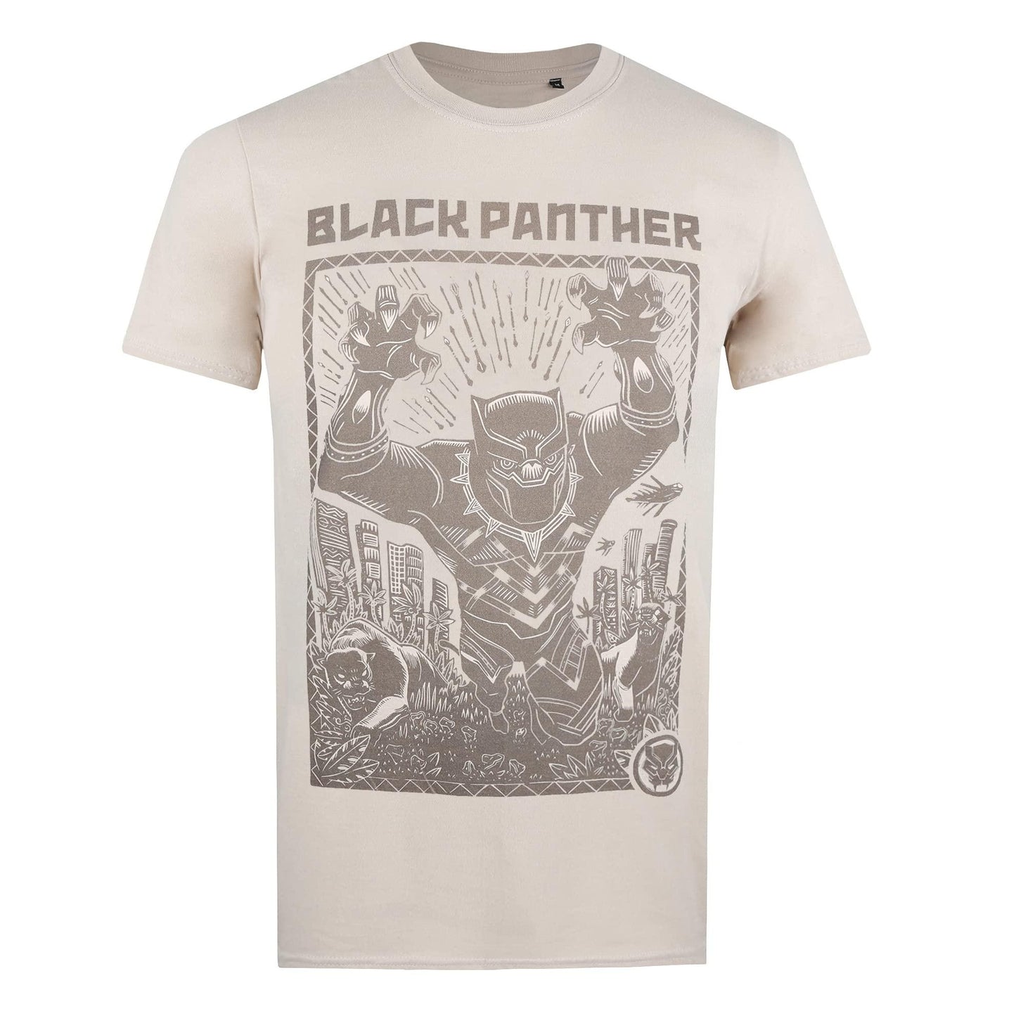 Natural - Back - Black Panther Mens Linocut T-Shirt