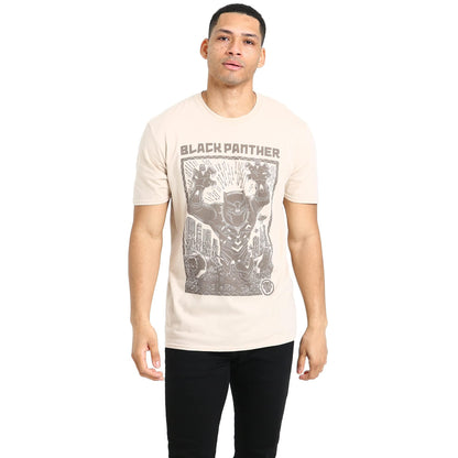 Natural - Front - Black Panther Mens Linocut T-Shirt