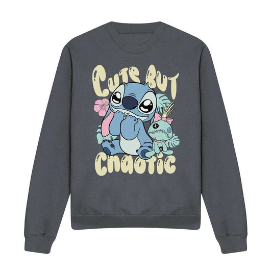 Charcoal - Front - Lilo & Stitch Unisex Adult Cute But Chaotic Crew Neck Sweatshirt