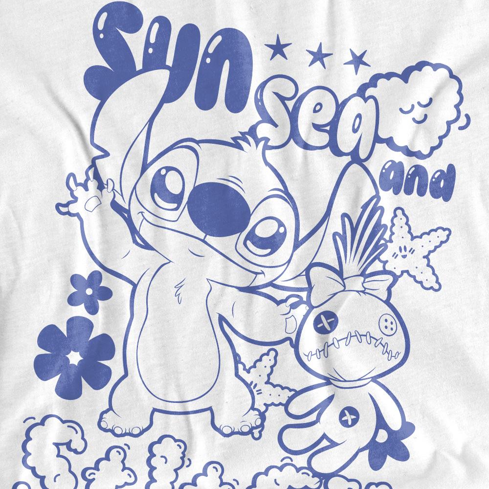 White - Side - Lilo & Stitch Womens-Ladies Sun Sea Stitch Classic T-Shirt