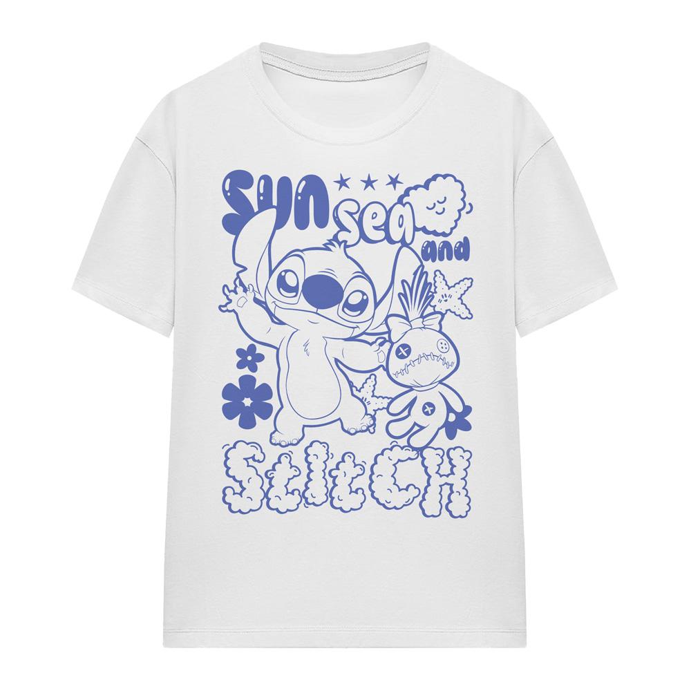 White - Front - Lilo & Stitch Womens-Ladies Sun Sea Stitch Classic T-Shirt