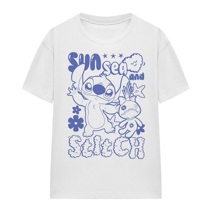 White - Front - Lilo & Stitch Womens-Ladies Sun Sea Stitch Classic T-Shirt