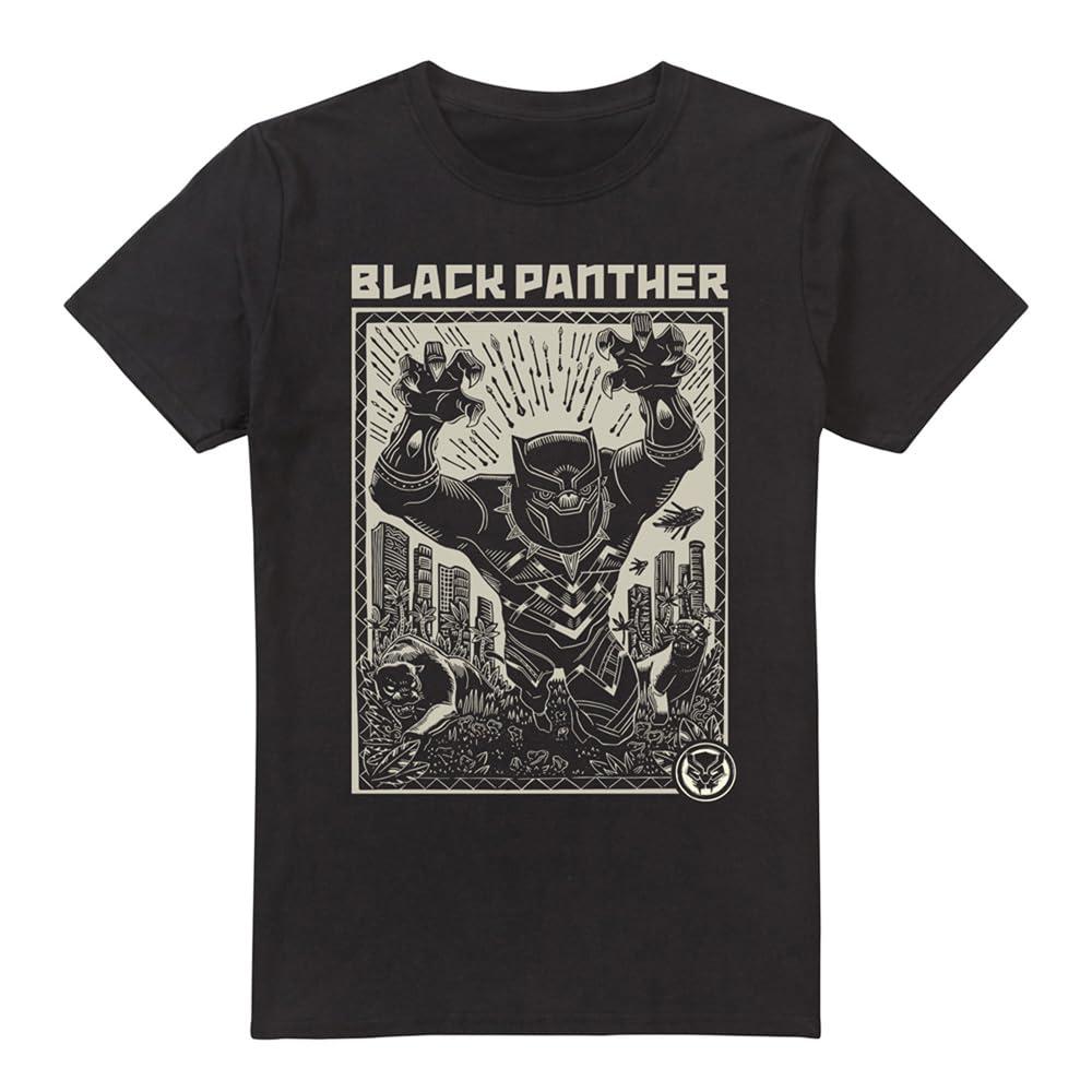 Black - Side - Black Panther Mens Linocut T-Shirt