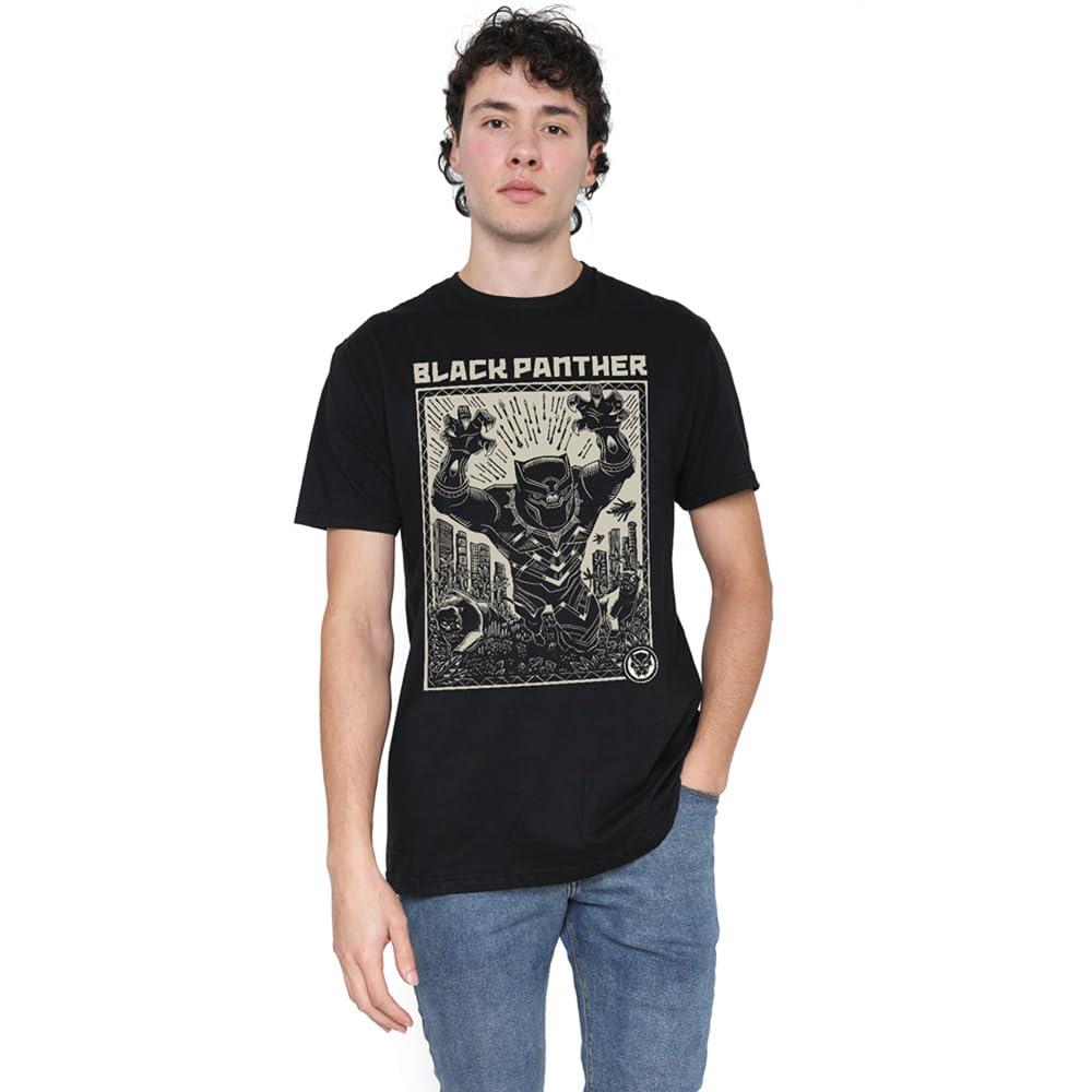Black - Front - Black Panther Mens Linocut T-Shirt