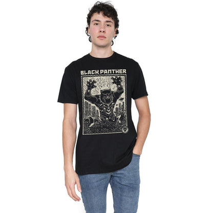 Black - Front - Black Panther Mens Linocut T-Shirt