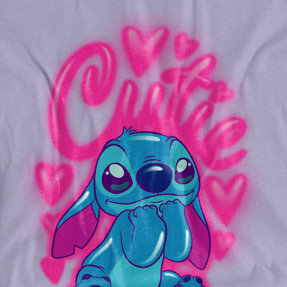 Lavender - Side - Lilo & Stitch Womens-Ladies Cutie Airbrush Soft T-Shirt