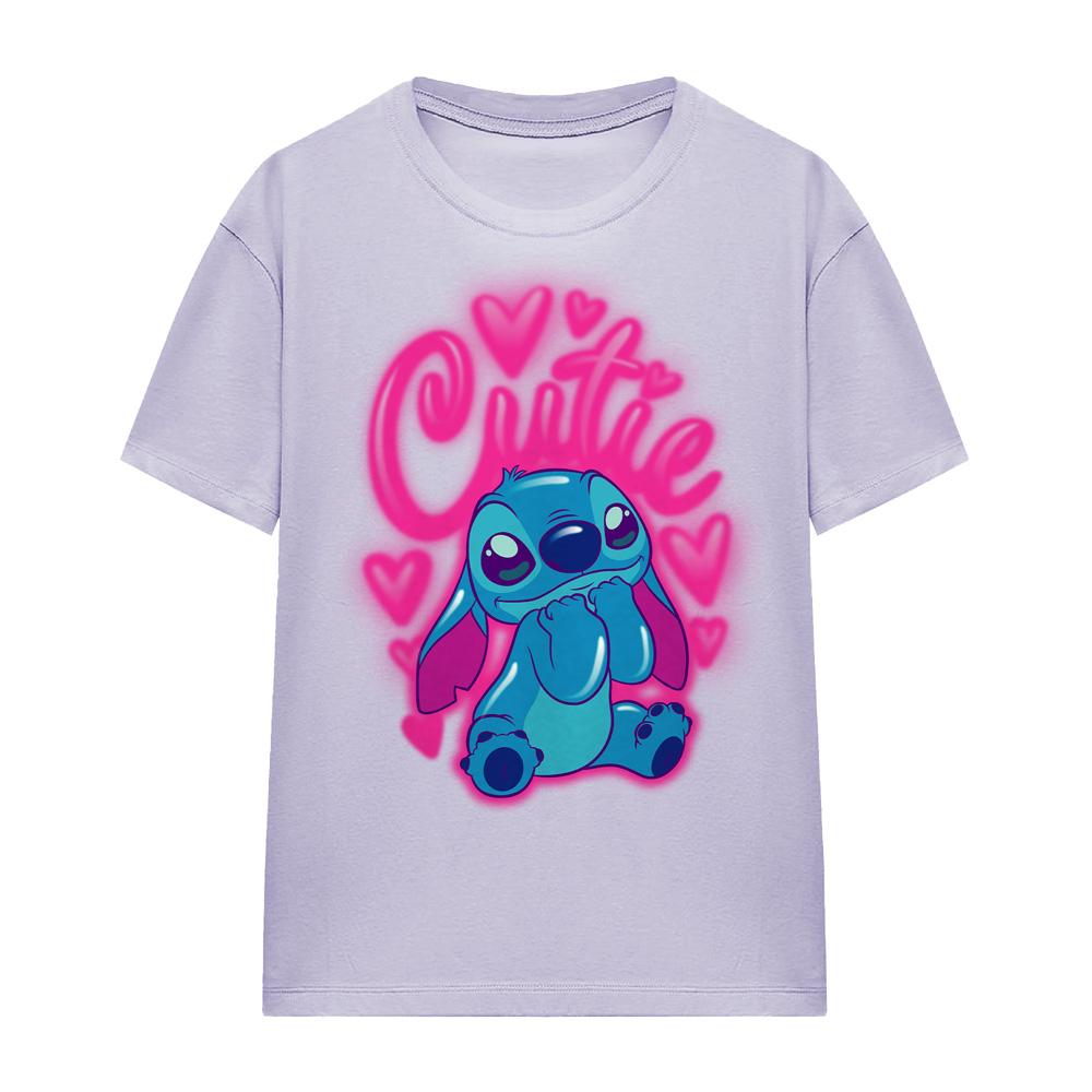 Lavender - Front - Lilo & Stitch Womens-Ladies Cutie Airbrush Soft T-Shirt