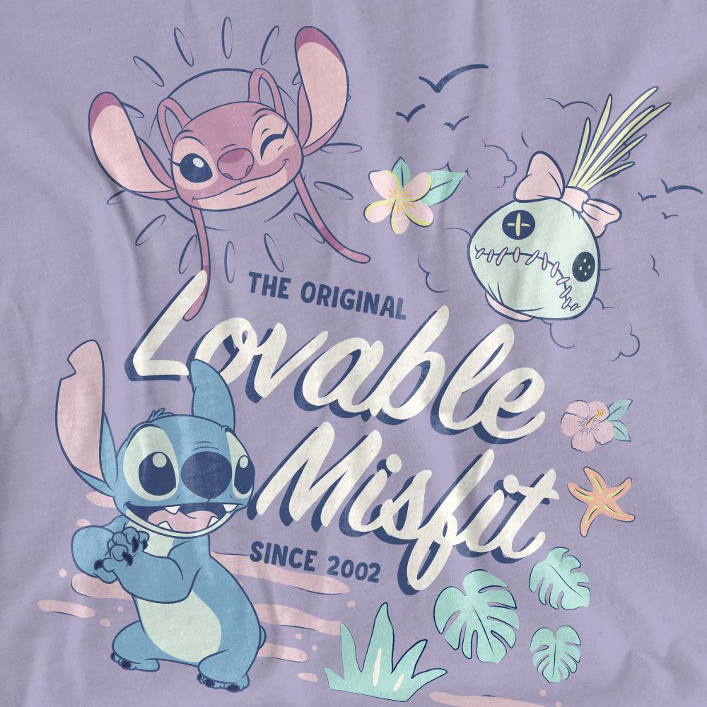 Lavender - Side - Lilo & Stitch Womens-Ladies Lovable Misfit Classic Soft T-Shirt