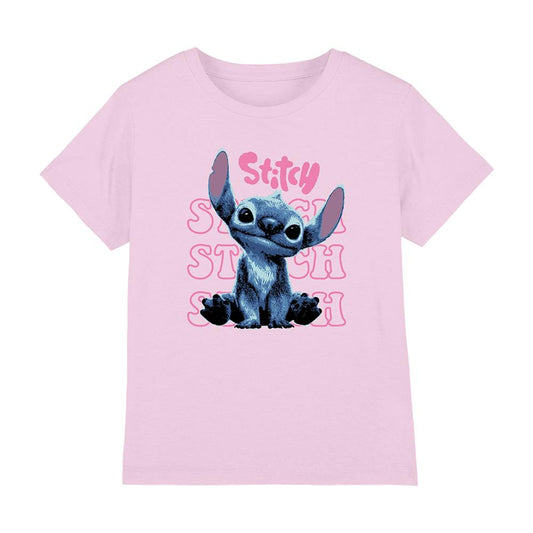 Light Pink - Front - Lilo & Stitch Girls Cute As Can Be Stitch Action Pose T-Shirt