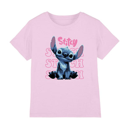 Light Pink - Front - Lilo & Stitch Girls Cute As Can Be Stitch Action Pose T-Shirt