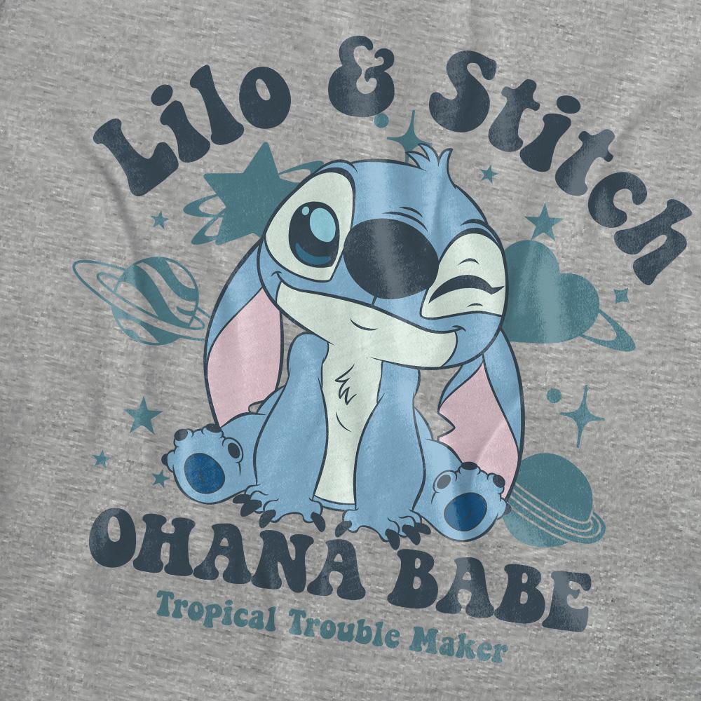 Heather Grey - Side - Lilo & Stitch Womens-Ladies Ohana Babe T-Shirt