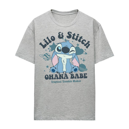 Heather Grey - Front - Lilo & Stitch Womens-Ladies Ohana Babe T-Shirt