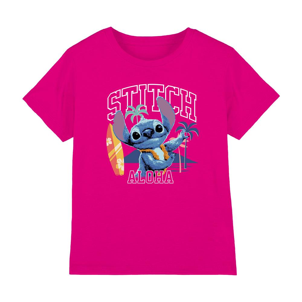 Fuchsia - Front - Lilo & Stitch Girls Aloha Surf T-Shirt