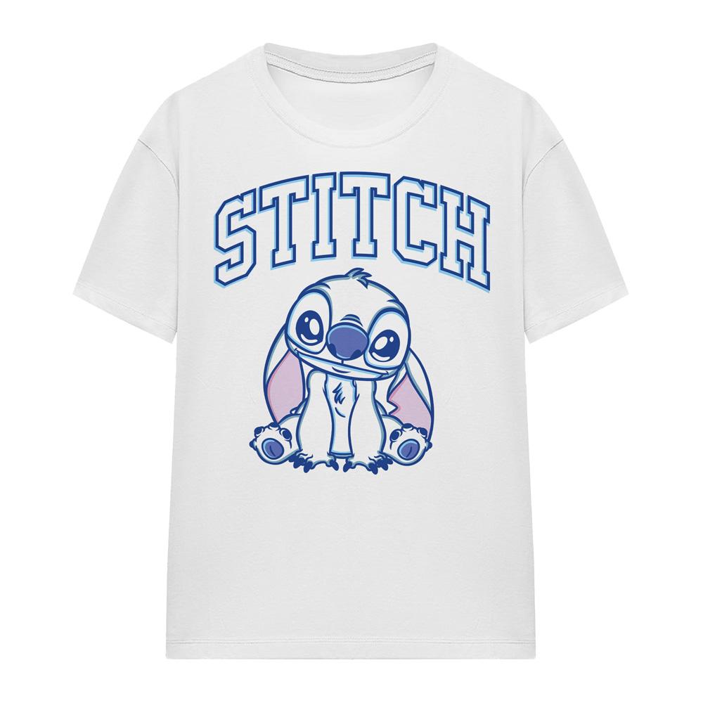 White - Front - Lilo & Stitch Womens-Ladies Collegiate Brush Stroke T-Shirt
