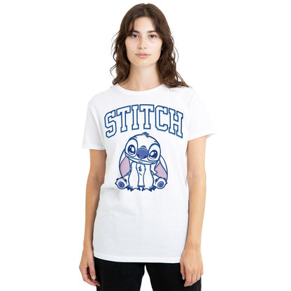 White - Lifestyle - Lilo & Stitch Womens-Ladies Collegiate Brush Stroke T-Shirt