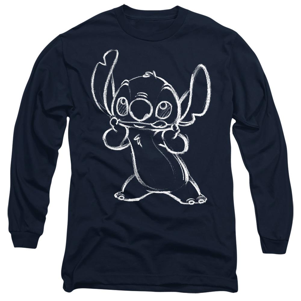 Navy - Front - Lilo & Stitch Unisex Adult Sketch Long-Sleeved T-Shirt