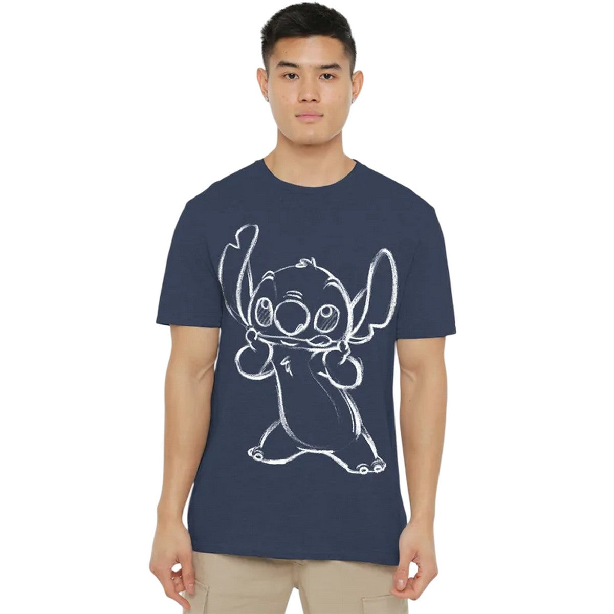 Heather Navy - Side - Lilo & Stitch Unisex Adult Sketch T-Shirt