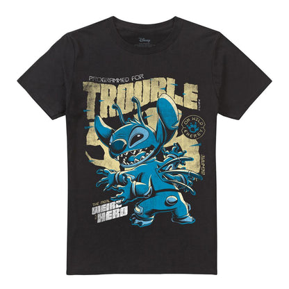 Black - Front - Lilo & Stitch Unisex Adult Trouble Comic T-Shirt