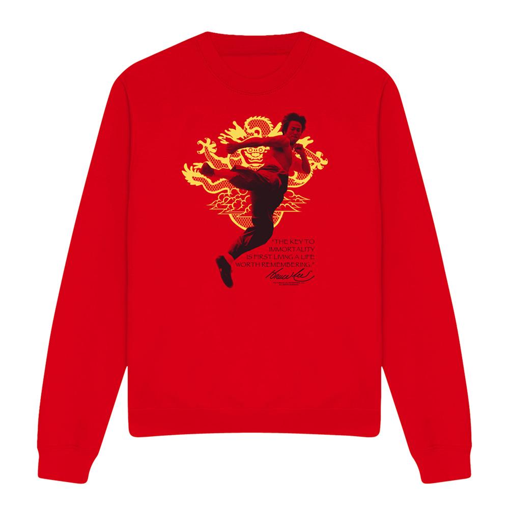 Red - Front - Bruce Lee Unisex Adult Immortal Dragon Sweatshirt