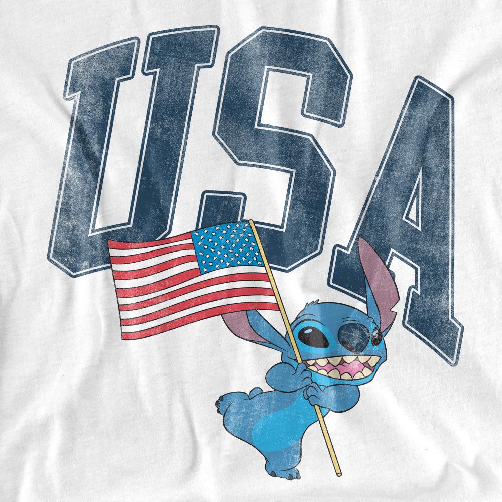 White - Side - Lilo & Stitch Womens-Ladies USA T-Shirt