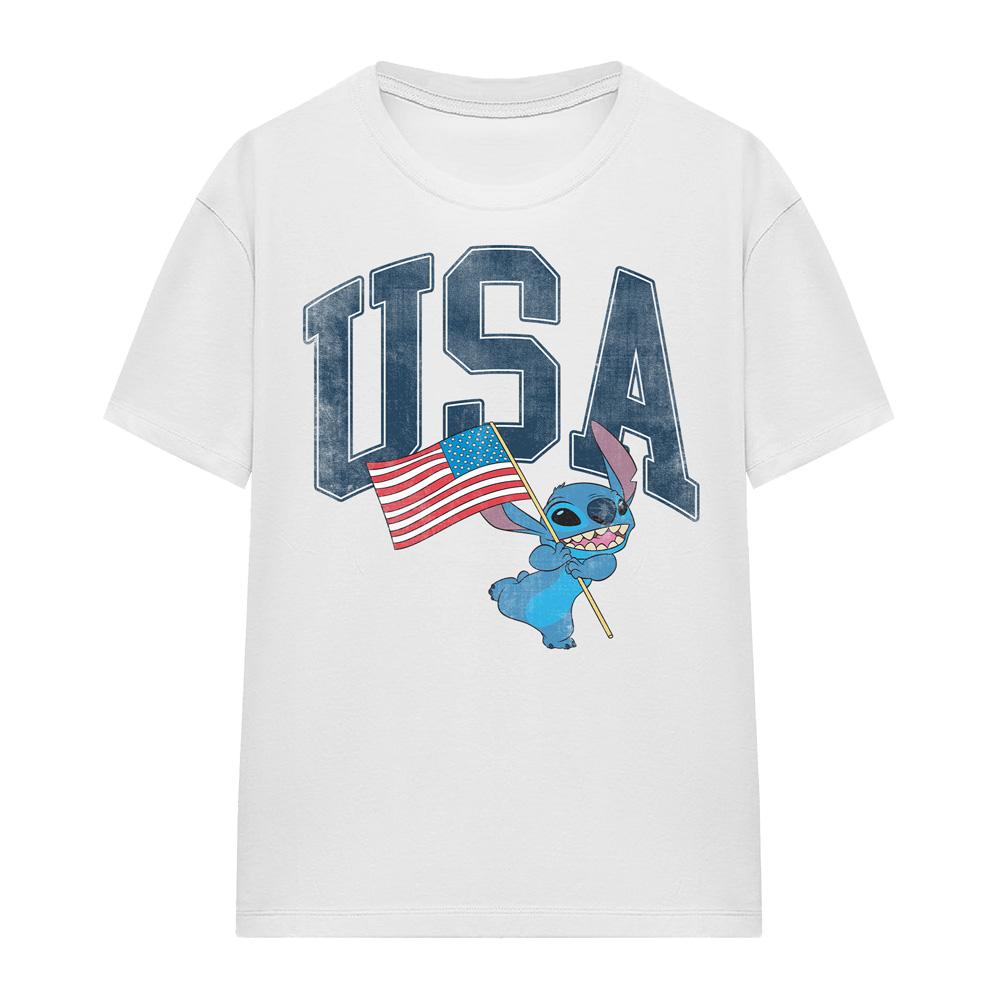 White - Front - Lilo & Stitch Womens-Ladies USA T-Shirt