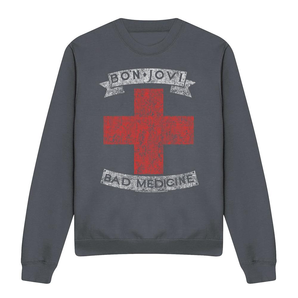 Charcoal - Front - Bon Jovi Unisex Adult Bad Medicine Sweatshirt