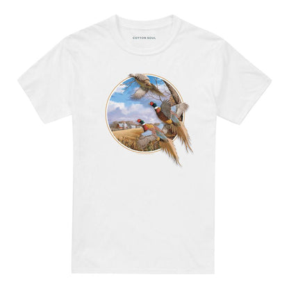 White - Front - Wildlife Unisex Adult October Memories Pheasants Ringer T-Shirt