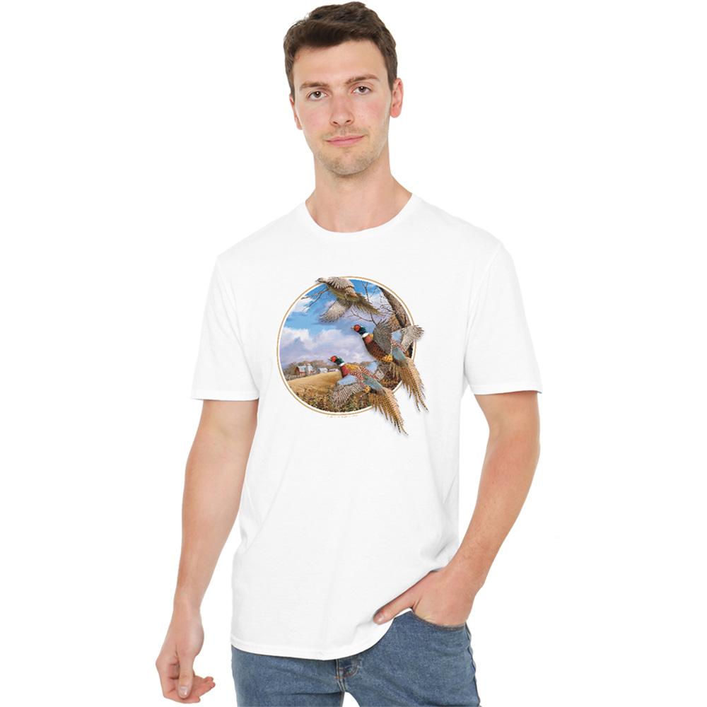 White - Back - Wildlife Unisex Adult October Memories Pheasants Ringer T-Shirt
