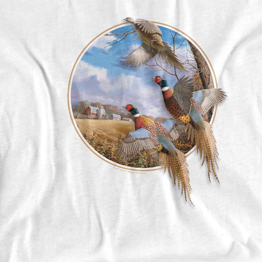 White - Side - Wildlife Unisex Adult October Memories Pheasants Ringer T-Shirt