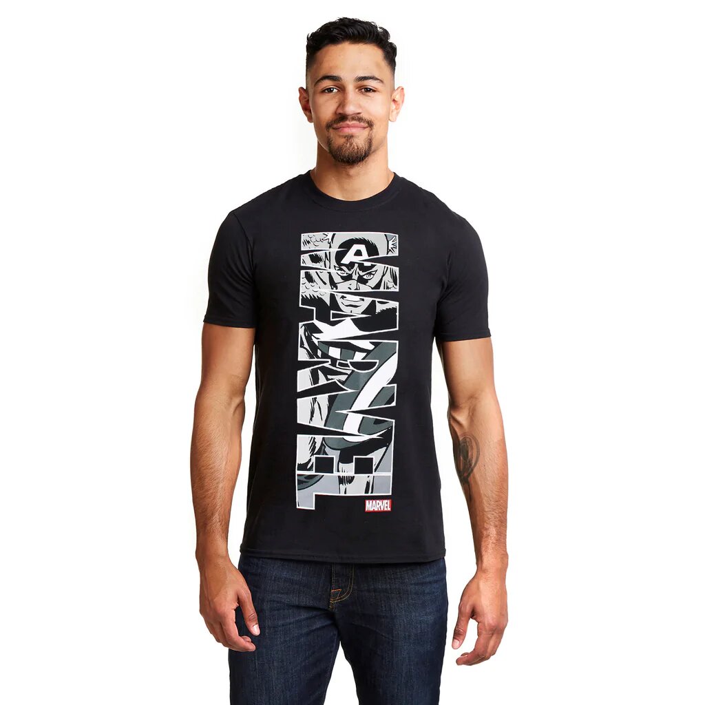 Black-Grey - Lifestyle - Captain America Mens Vertical T-Shirt