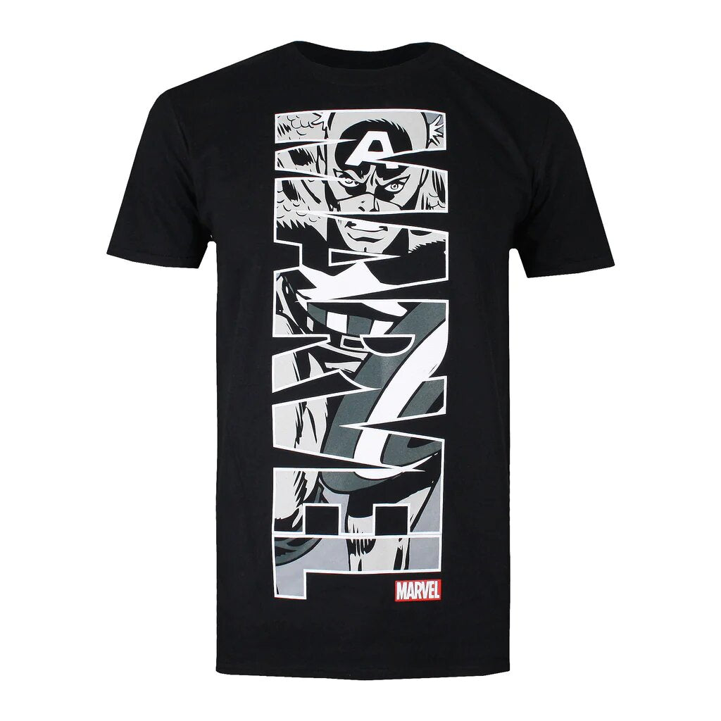 Black-Grey - Front - Captain America Mens Vertical T-Shirt