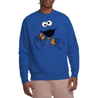 Royal Blue - Lifestyle - Sesame Street Unisex Adult Om Nom Cookie Monster Face Sweatshirt