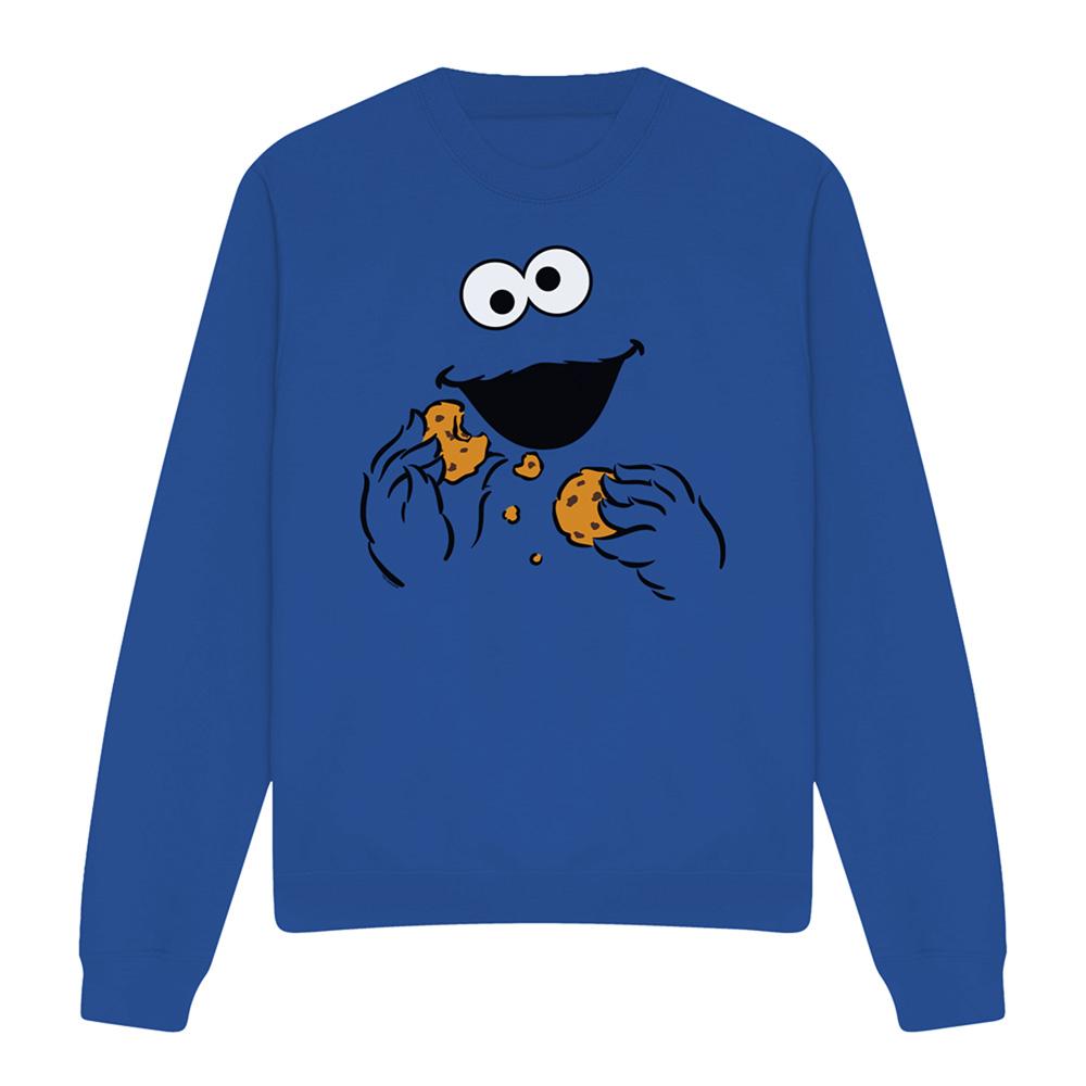 Royal Blue - Front - Sesame Street Unisex Adult Om Nom Cookie Monster Face Sweatshirt