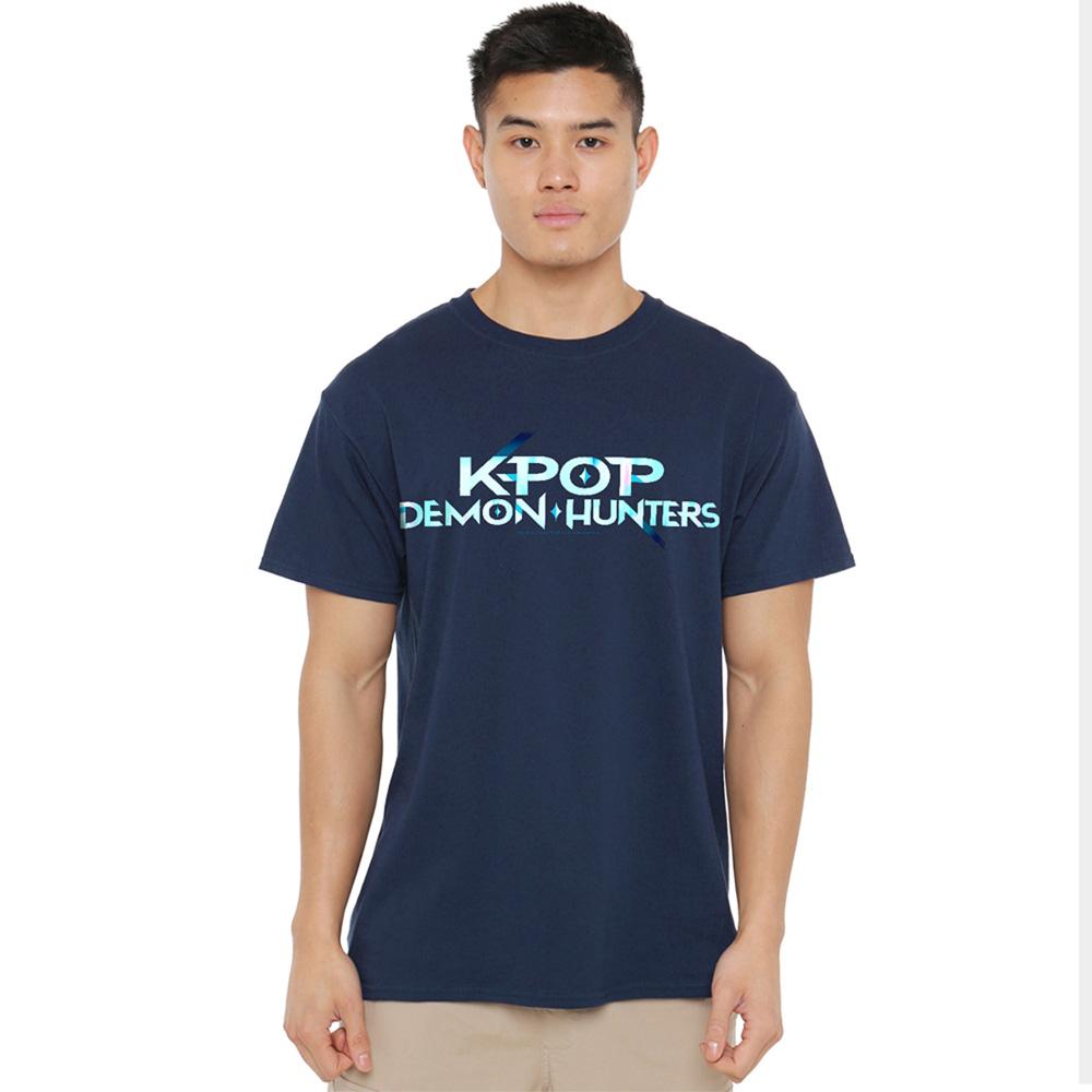 Navy - Side - K-Pop Demon Hunters Unisex Adult Logo T-Shirt