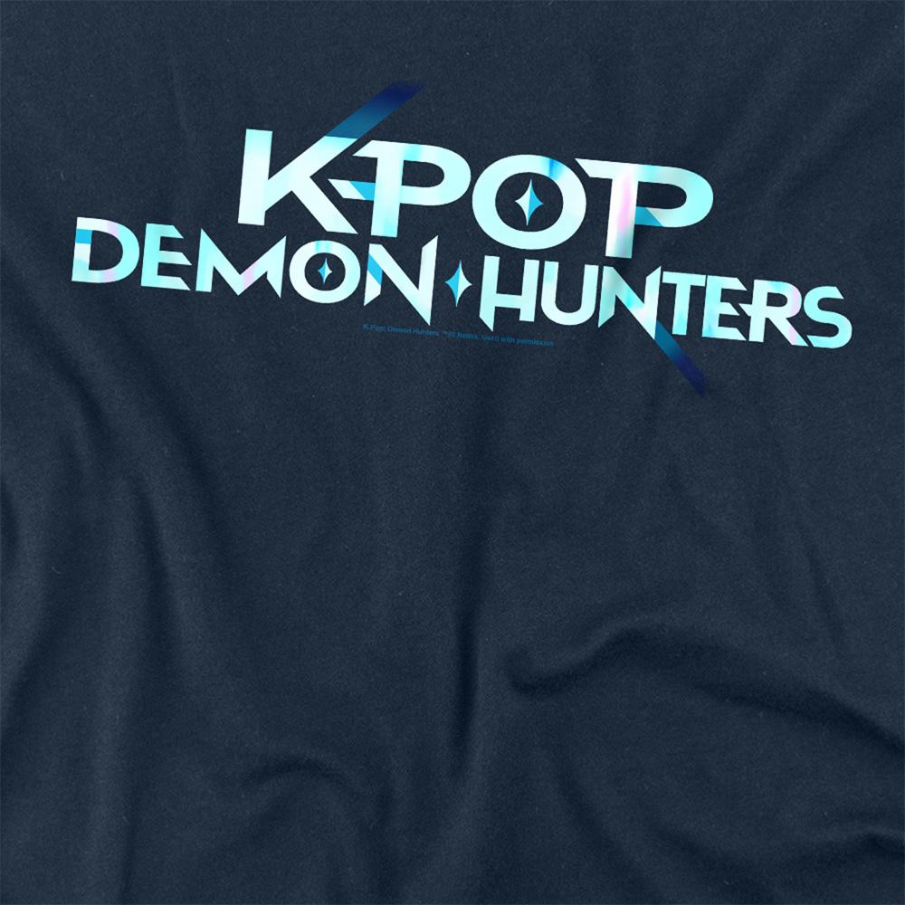 Navy-Cyan - Side - K-Pop Demon Hunters Unisex Adult Logo Long-Sleeved T-Shirt