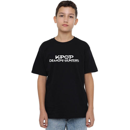 Black-White - Side - K-Pop Demon Hunters Childrens-Kids Logo T-Shirt