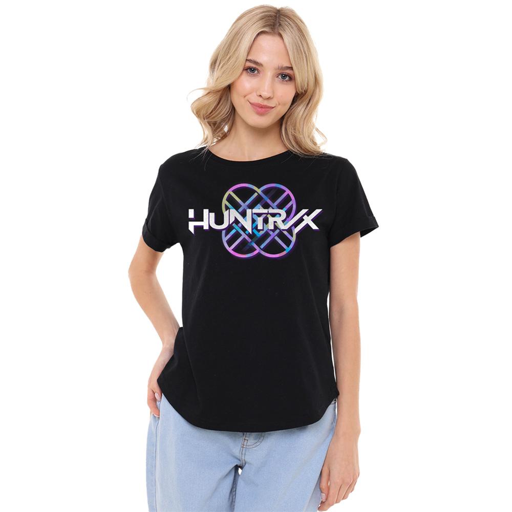 Black - Side - K-Pop Demon Hunters Womens-Ladies Huntr-X Pastel Logo T-Shirt