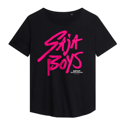 Black - Front - K-Pop Demon Hunters Womens-Ladies Saja Boys Logo Fashion T-Shirt