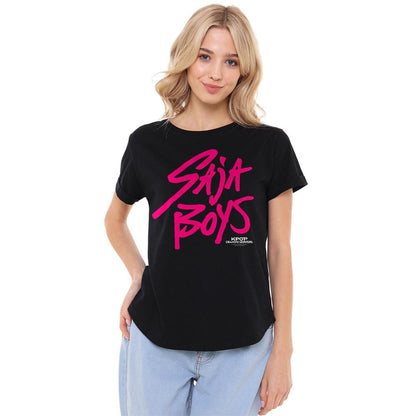 Black - Side - K-Pop Demon Hunters Womens-Ladies Saja Boys Logo Fashion T-Shirt