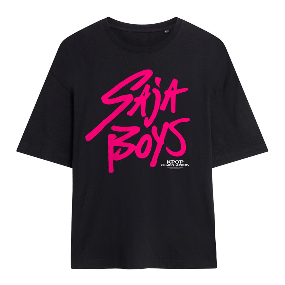 Black-Pink - Front - K-Pop Demon Hunters Womens-Ladies Saja Boys Logo Oversized T-Shirt