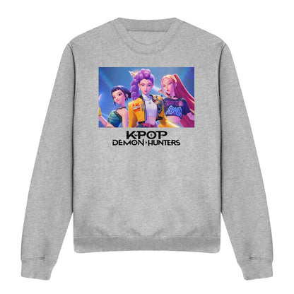 Heather Grey - Front - K-Pop Demon Hunters Unisex Adult Heroic Huntrix Huntr-X Sweatshirt