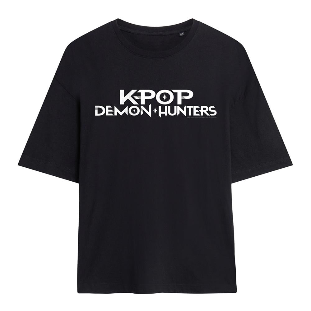 Black-White - Front - K-Pop Demon Hunters Womens-Ladies Logo Oversized T-Shirt