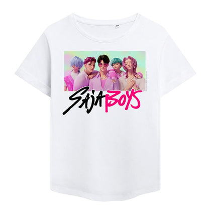 White - Front - K-Pop Demon Hunters Womens-Ladies Saja Boys Photo Frame Fashion T-Shirt