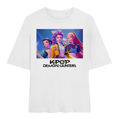 White - Front - K-Pop Demon Hunters Womens-Ladies Huntr-X Oversized T-Shirt