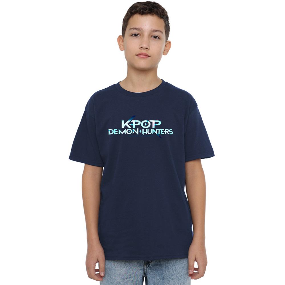 Navy - Front - K-Pop Demon Hunters Childrens-Kids Logo T-Shirt