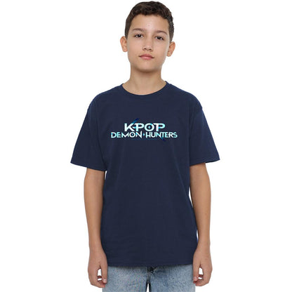 Navy - Front - K-Pop Demon Hunters Childrens-Kids Logo T-Shirt
