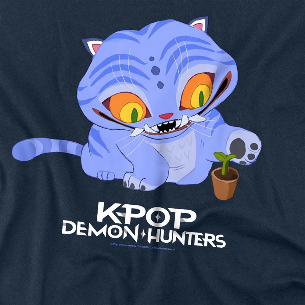 Navy - Back - K-Pop Demon Hunters Unisex Adult Cute Derpy Tiger Long-Sleeved T-Shirt