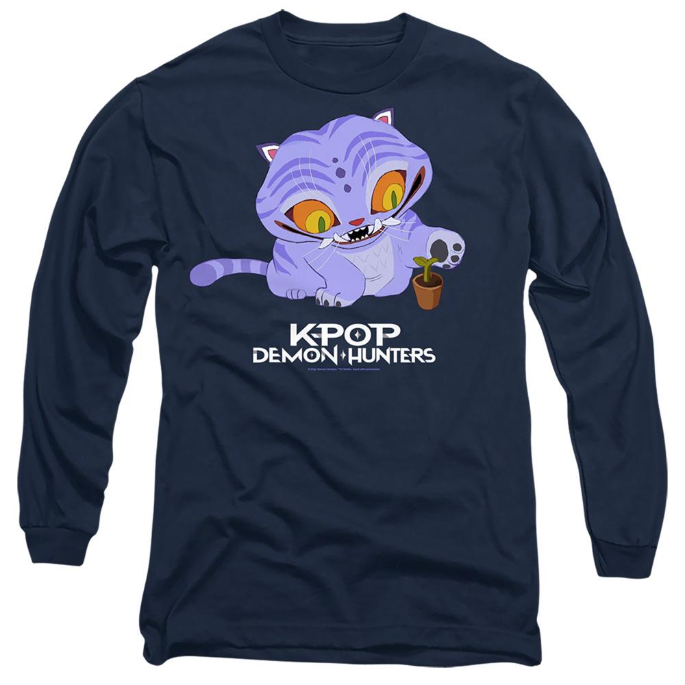 Navy - Front - K-Pop Demon Hunters Unisex Adult Cute Derpy Tiger Long-Sleeved T-Shirt