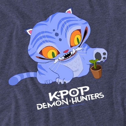 Heather Navy - Back - K-Pop Demon Hunters Unisex Adult Cute Derpy Tiger Heather T-Shirt