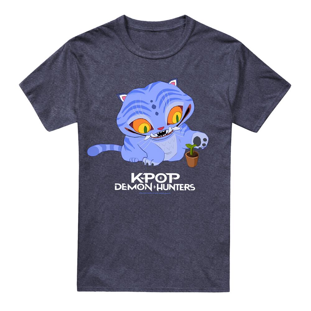 Heather Navy - Lifestyle - K-Pop Demon Hunters Unisex Adult Cute Derpy Tiger Heather T-Shirt